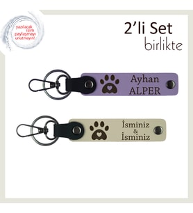 Hayvan Sevgisini Yansıtan Minimal ve Sevimli Hediye, Kalpli Pati Deri Anahtarlık Takımı, Mor-S Kahve