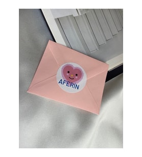 Pembe Aferin Sevimli Sticker Mat Etiket 4 Cm (40 ADET)