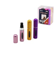 12 ADET MİNİ=CEP - ÇANTA BOY BOŞ SPREY PARFÜM ŞİŞESİ 5ML RENKLİ PLS. SEVİYE PENCERELİ (5680)