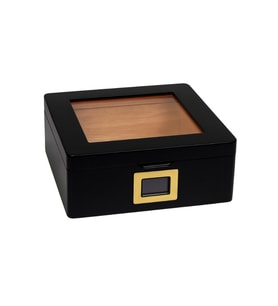 PremiumQuality Siyah Camlı  Sedir  Küçük Humidor Puro Kutusu
