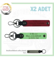 Motor Tutkunlarına, İsim Plaka ve 0 Rh (+) Kan Grubu Yazılı,  x2 Anahtarlık Set, Kırmızı-F Yeşil-Gr (Çok Renkli)