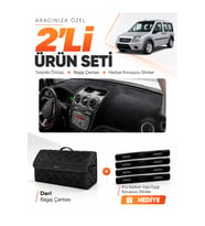 FORD CONNECT (2009-2012) Uyumlu Torpido Örtüsü + Deri Bagaj Çantası + Sticker Seti - Siyah
