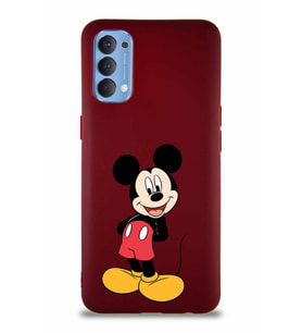 Oppo Reno 4 Soft Premier Kapak Mickey Mouse-B Tasarımlı Silikon Kılıf - Mürdüm (Şeffaf)