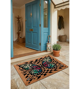 Valerine Life Kapı Önü Paspası 45x70cm Kaymaz Taban Dekoratif iç Dış Mekan Damalı Kelebek Desenli