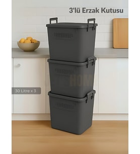 3’lü Set Soğanlık Sepet Havalandırmalı Erzak Kutusu Bpa Free Sebzelik Saklama Kutusu Antrasit 90 Lt