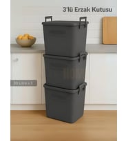 3’lü Set Soğanlık Sepet Havalandırmalı Erzak Kutusu Bpa Free Sebzelik Saklama Kutusu Antrasit 90 Lt