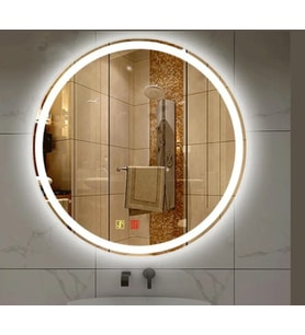 90 cm (çap) Buğu Çözücülü Dokunmatik Işıklı Kumlamalı Yuvarlak Banyo Aynası
