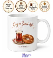 Çay ve Simit Aşkı Yazılı Baskılı Kupa Bardak Hediye Porselen Mug