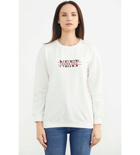 Sıfır Yaka Oversize Sweatshirt - Ekru