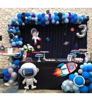 MFM Parti 3 Yaş Rakam Gümüş Astronot Folyo Zincir Balon Seti