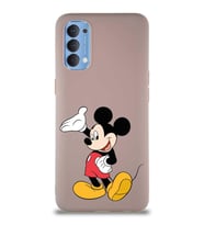 Oppo Reno 4 Soft Premier Kapak Mickey Mouse-C Tasarımlı Silikon Kılıf - Pudra (Şeffaf)
