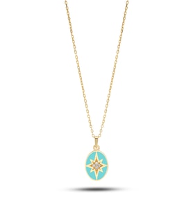 Debora Jewelry 14 Ayar Altın Mavi Mineli Kuzey Yıldızı Kolye