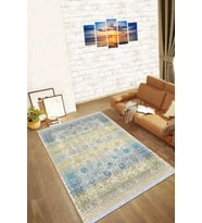 Mavi Vintage Dokuma Pamuk Tabanlı Kaymaz Kilim KLM136
