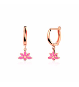 Mineli Lotus Çiçeği Rose Gümüş Küpe