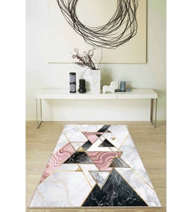 Pembe Mermer Görünümlü Kaymaz Tabanlı Dekoratif Halı RV124 - 100 x 160 cm