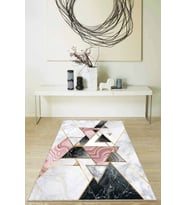 Pembe Mermer Görünümlü Kaymaz Tabanlı Dekoratif Halı RV124 - 100 x 160 cm