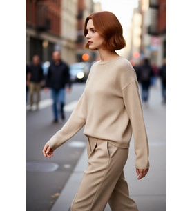 Kadın Oversize Fit Düşük Kol Bisiklet Yaka Basic Triko Kazak Casual Günlük Kış Şıklığı Sunar
