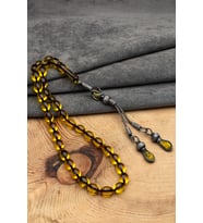 Gümüş Kazaz Püsküllü 8x12mm Arpa Kesim Ateş Kehribar Tesbih (Çok Renkli)