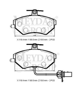 AUDI A4- 05/08; ÖN FREN BALATASI 1,6/1,8T/1,9TDI/2,0/2,0TFSI (2KABLOLU)DİSK)(119,4X69,5X19)(BRAMAX)