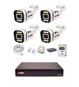 FURY IP 4 Kameralı 1080P Sesli 6 Warm LED Renkli Gece Görüşlü Güvenlik Kamera Sistemi 500GB 1606