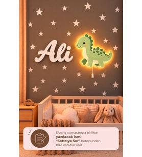 Ahşap Dinozor Lamba & Işıksız İsimlik Seti – İsimli Bebek ve Çocuk Odası Dekoru