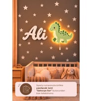 Ahşap Dinozor Lamba & Işıksız İsimlik Seti – İsimli Bebek ve Çocuk Odası Dekoru