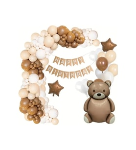 Kahve Rengi Balon Garland Kit Doğum Günü Afişi Sevimli Ayı Temalı Balon
