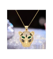 Kadın Taş Detaylı Panter Kafası Model Çelik Kolye (Gold)