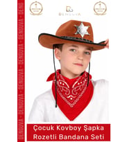 #Kostüm Çocuk Sheriff Batı Tarzı Kostüm Parti Kovboy Şapka Rozetli Kahverengi Kırmızı Bandana Seti
