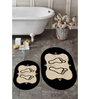 EVDEYA Dijital Yıkanabilir Modern Ayak İzi Desen İkili Oval Banyo Halısı Klozet Takımı, OKLOZET-20-GOLD, (Gold)