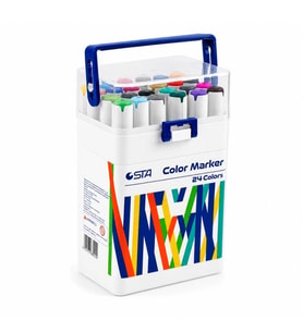 STA 910324 ÇİFT UÇLU ALKOL BAZLI MARKER 1mm/1-7mm UÇ KALEM SETİ 24'LÜ (RENK) TAŞIMA SAPLI PLASTİK KU