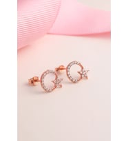 925 Ayar Gümüş Zirkon Taşlı Ay Yıldız Küpe - Rose