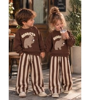 Bearista Ayı Baskılı Sweatshirt Çizgili Eşofman 3ip Alt Üst İkili Takım