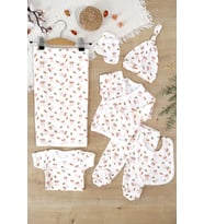 Kız Bebek Pamuk Kumaş Battaniyeli 7 Li Hastane Çıkışı Seti STL6989 (Beyaz)