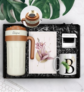 Kişiye Özel Çelik 700 ML Dereceli Termos & Tasarım Defter & Kişiye Özel Kupa & Ayna Hediye Seti