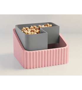 3D Baskı Fıstık Kasesi - Çift Hazneli Kabuk Ayırıcı Sunum Kasesi - Pembe Gri