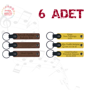 A Kahve & Sarı, Aile Toplantılarına Küçük Hatıra, 6’lı Set, İsim Yazılabilen Deri Anahtarlık