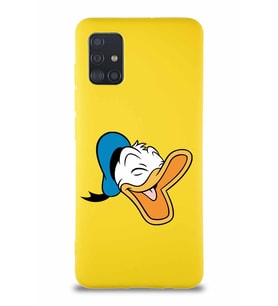 Samsung Galaxy A51 Soft Premier Kapak Donald Duck-E Tasarımlı Silikon Kılıf - Sarı (Şeffaf)