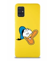Samsung Galaxy A51 Soft Premier Kapak Donald Duck-E Tasarımlı Silikon Kılıf - Sarı (Şeffaf)