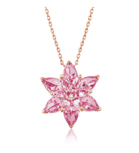Gümüş Rose Pembe Lotus Çiçeği Kolye