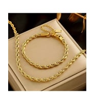 Çelik Takı Seti Bileklik Kolye Ince Burgu Zincir Model 4 mm Kalınlık 18-55 cm Uzunluk Altın Sarısı Gold