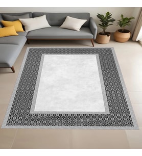 Rovigo Home Dijital Baskı Yıkanabilir Kaymaz Taban Salon Halısı Ve Yolluk RVG0887-FNL103 (Gri)