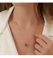 Daldaki Kuşlar Renkli Zirkon Taşlı Gümüş Kolye