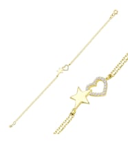 Yıldız Parlak Kalp Taşlı Altın Bileklik (Gold)