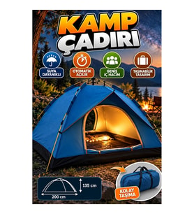 Otomatik Açılır Kamp Çadırı 200x135 cm Suya Dayanıklı Taşınabilir Tasarım