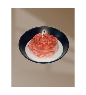 Fu-Glowis Büyük Boy El Yapımı Gül Desenli Kokulu Mum – Pudra  23x9 cm  Doğal Soya Wax Katmanlı