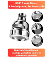 3 Fonksiyonlu Sert Plastik Lavabo Başlık 360 Derece Döner Ayarlanabilir Tasarruflu Musluk Ucu