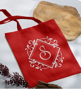 BK Gift Kişiye Özel Harfli Kırmızı Kumaş Bez Çanta-2, Baskılı Omuz Çantası, Alışveriş Çantası