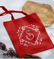 BK Gift Kişiye Özel Harfli Kırmızı Kumaş Bez Çanta-2, Baskılı Omuz Çantası, Alışveriş Çantası