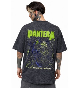 Pantera Rock Metal Müzik Grubu Sırt Baskılı Unisex Oversize Eskitme Yıkamalı Tişört